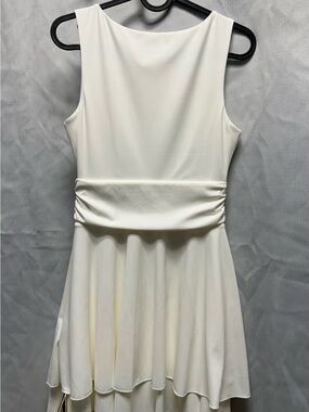 One-Shoulder Cream Ruched Waist Flared Dress